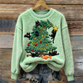Christmas Tree Playful Cats Women's Cozy Plush Sweater artswardrobe