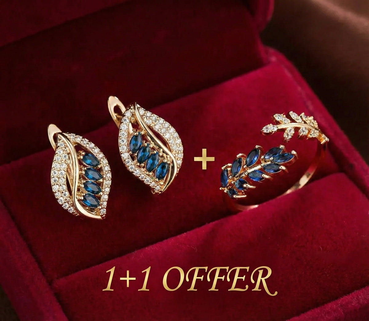 1+1 Offer: Isola Caelurelle Gold Earrings + Vivara Saphielle Gold Ring