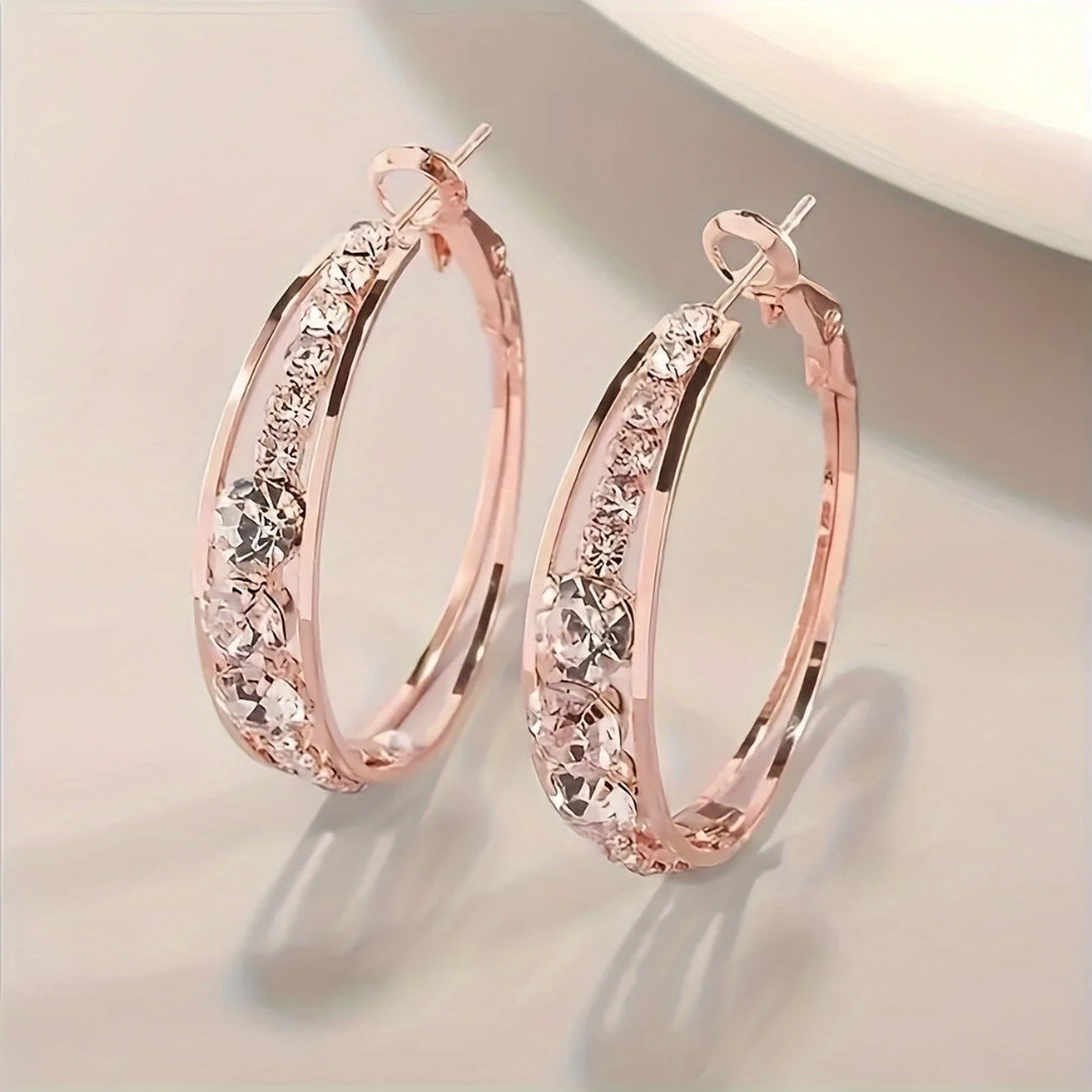 Sparkling Rose Hoop Earrings
