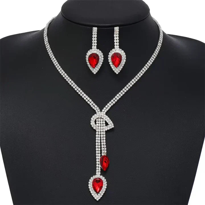 Red Rhinestone Necklace & Earring Set
