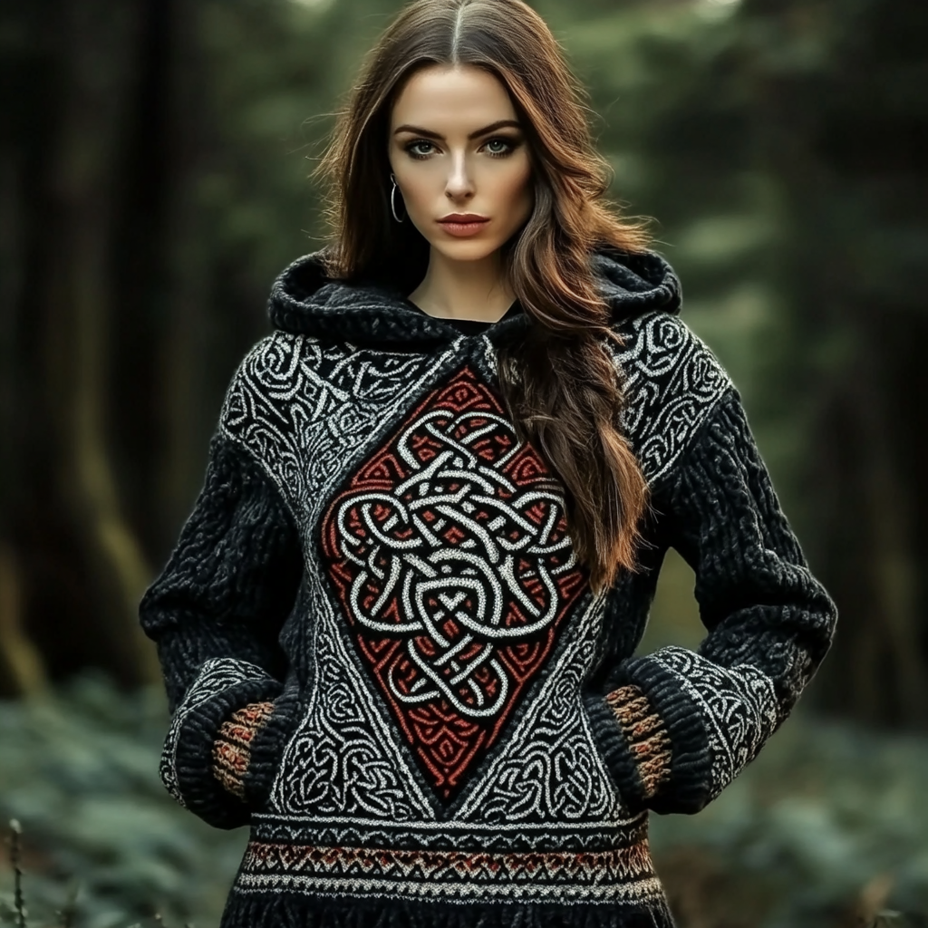 Women's Celtic Knot Complex Braided Hooded Sweater artswardrobe