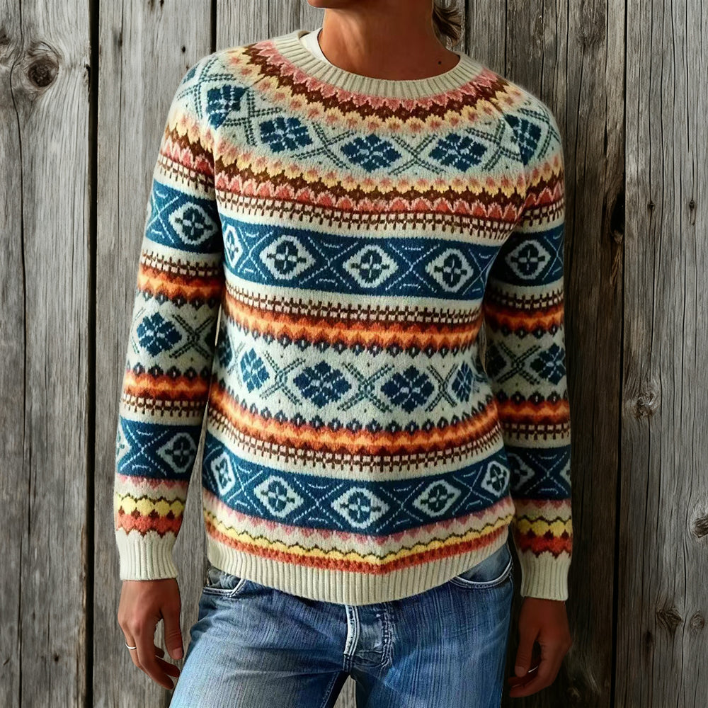 Comstylish Vintage Round Neck Comfy Fair Isle Sweater