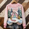 Christmas Snow House Art Women's Cozy Plush Sweater