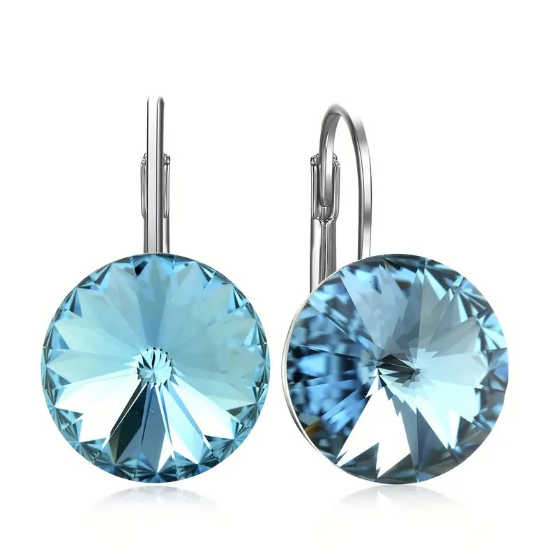 Round Bright Blue Crystal Earrings