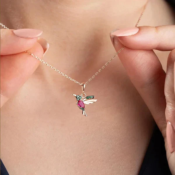 1+1 Offer: Pink Pearl Zirconia Gold Earrings + Humming Bird Red Necklace